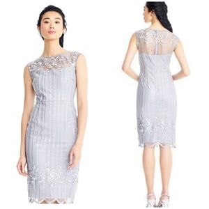 Adrianna Papell Embellished Silver Knee Length Fitted Dress 8